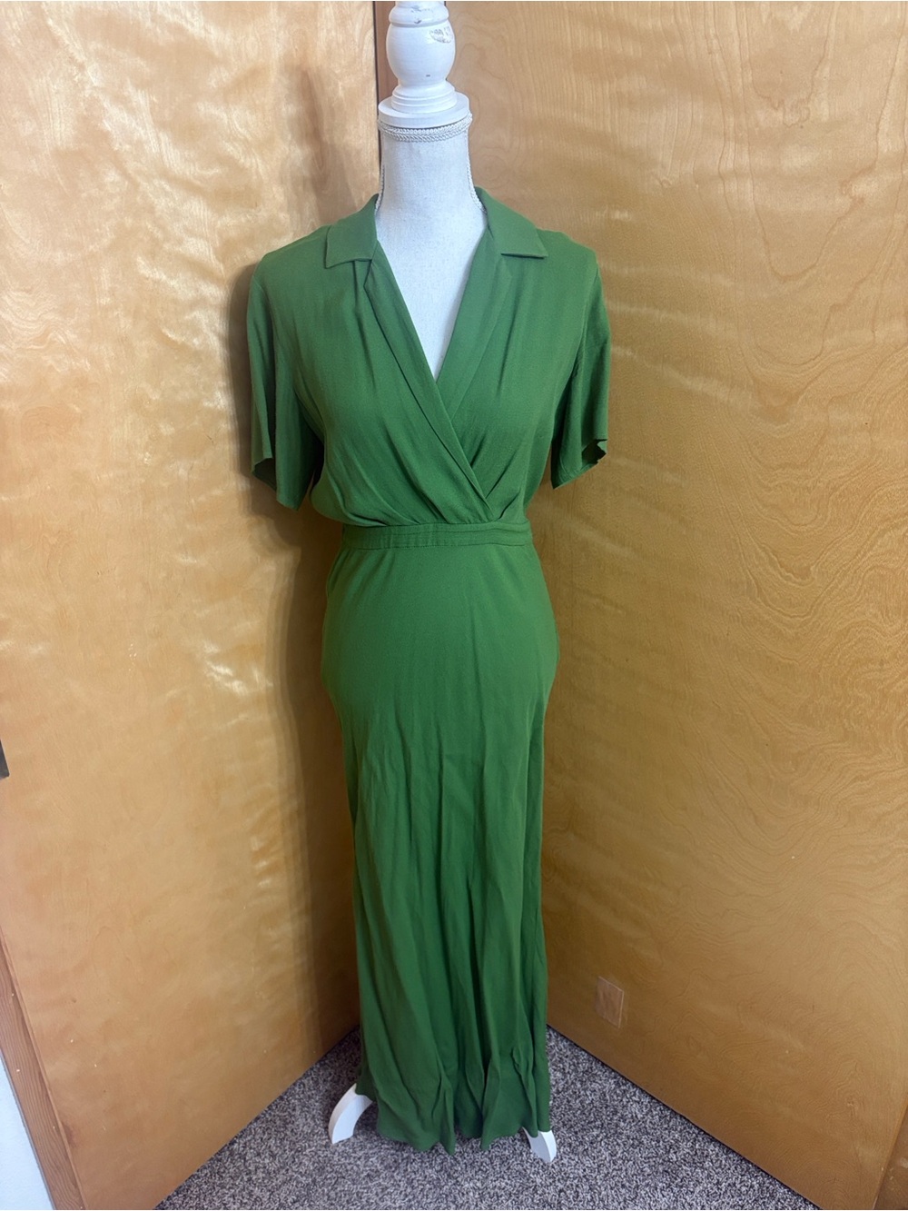 Reformation Green Short Sleeve Danika Maxi Dress Size S PILING Wear